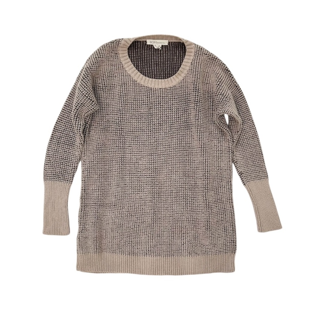 BCBGeneration Knit Sweater Cotton Long Sleeved in Warm Sand Combo Oversized Fit